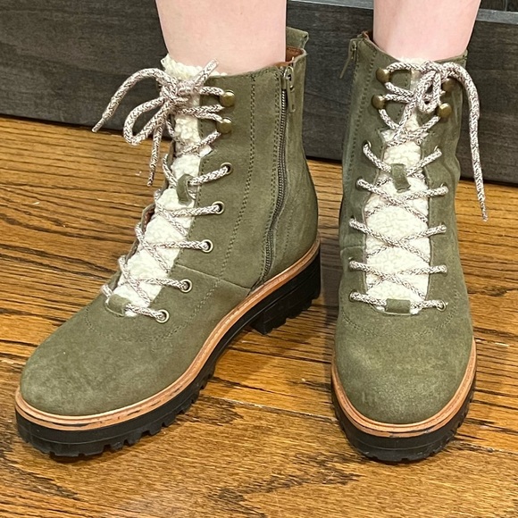 Marc Fisher Izma Shearling Hiker Boots Dark Green - Picture 8 of 8